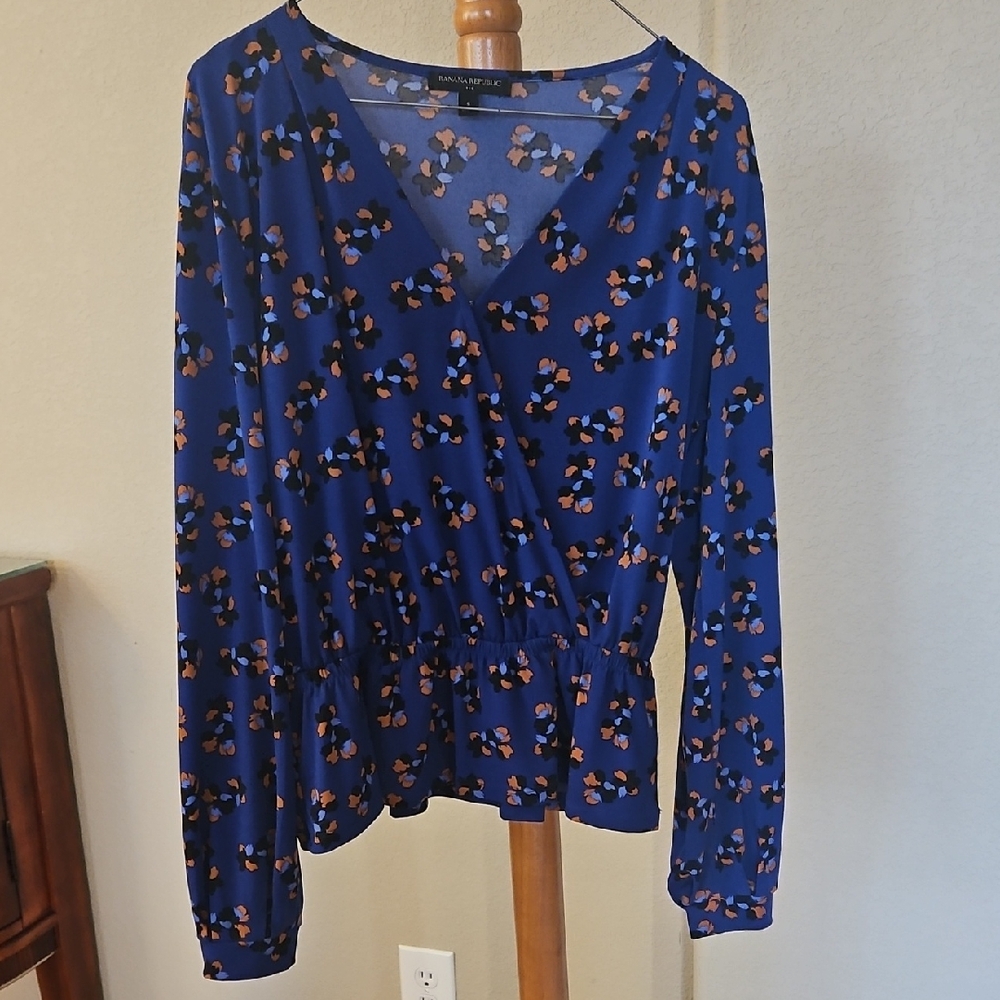 Banana Republic, Blue and Orange Floral Blouse, Small